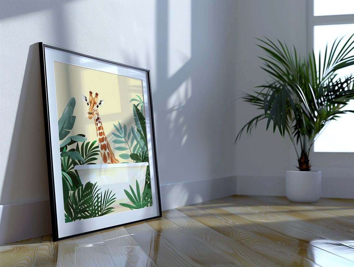 Giraffe In Bathtub Jungle Safari Maximalist Animal Decor Wall Art - Image 4