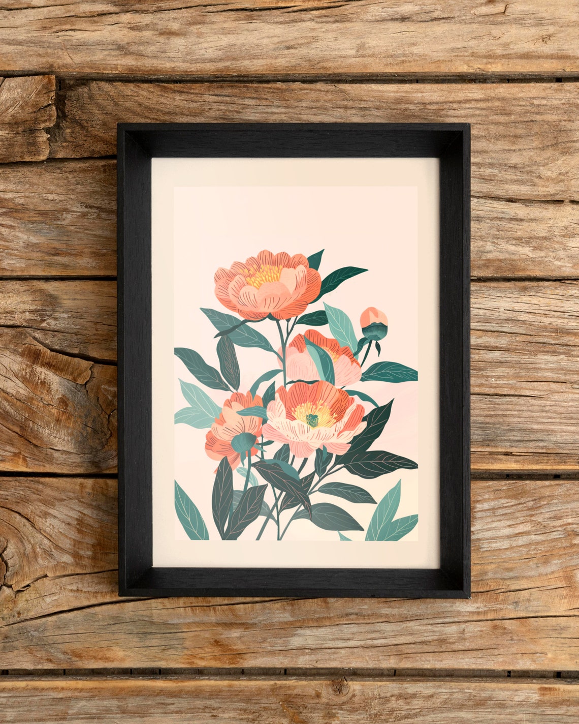 Coral Peony Botanical Illustration Floral Blossom Elegant Art Poster - Image 3
