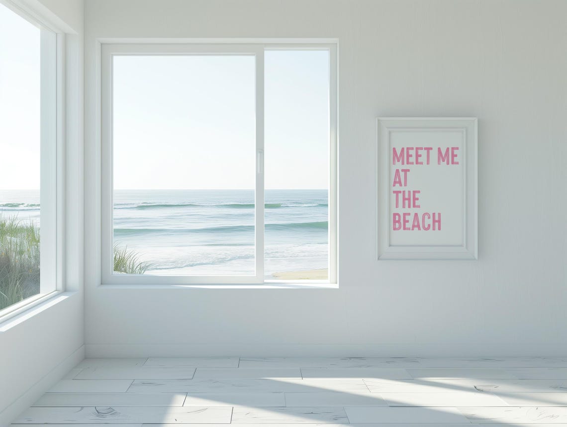 Meet Me At The Beach Pink Typography Coastal Quote Poster Decor - Image 3