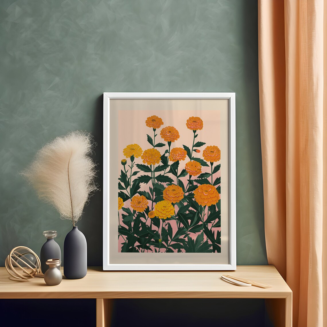 October Marigold Botanical Art Print, Personalized - Image 4