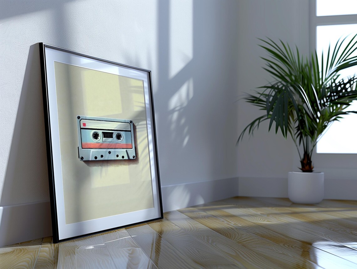 Retro Cassette Tape Minimalist Music Painting Bar Decor Wall Art - Image 3