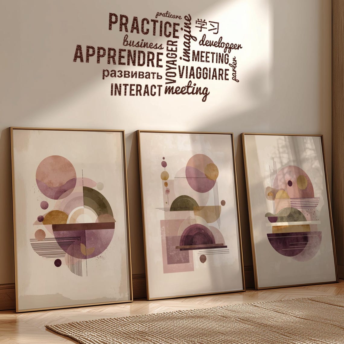 Set Of 3 Mid Century Modern Geometric Abstract Boho Art Poster