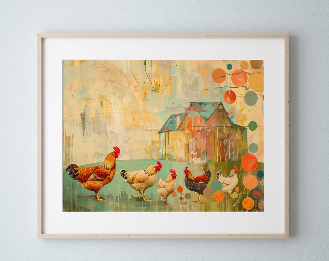 Rustic Chicken Art Print, Country Cottage Decor