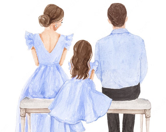 Father Mother Daughter Illustration Fathers Day Illustration Fathers Day Family Print Fashion Illustration