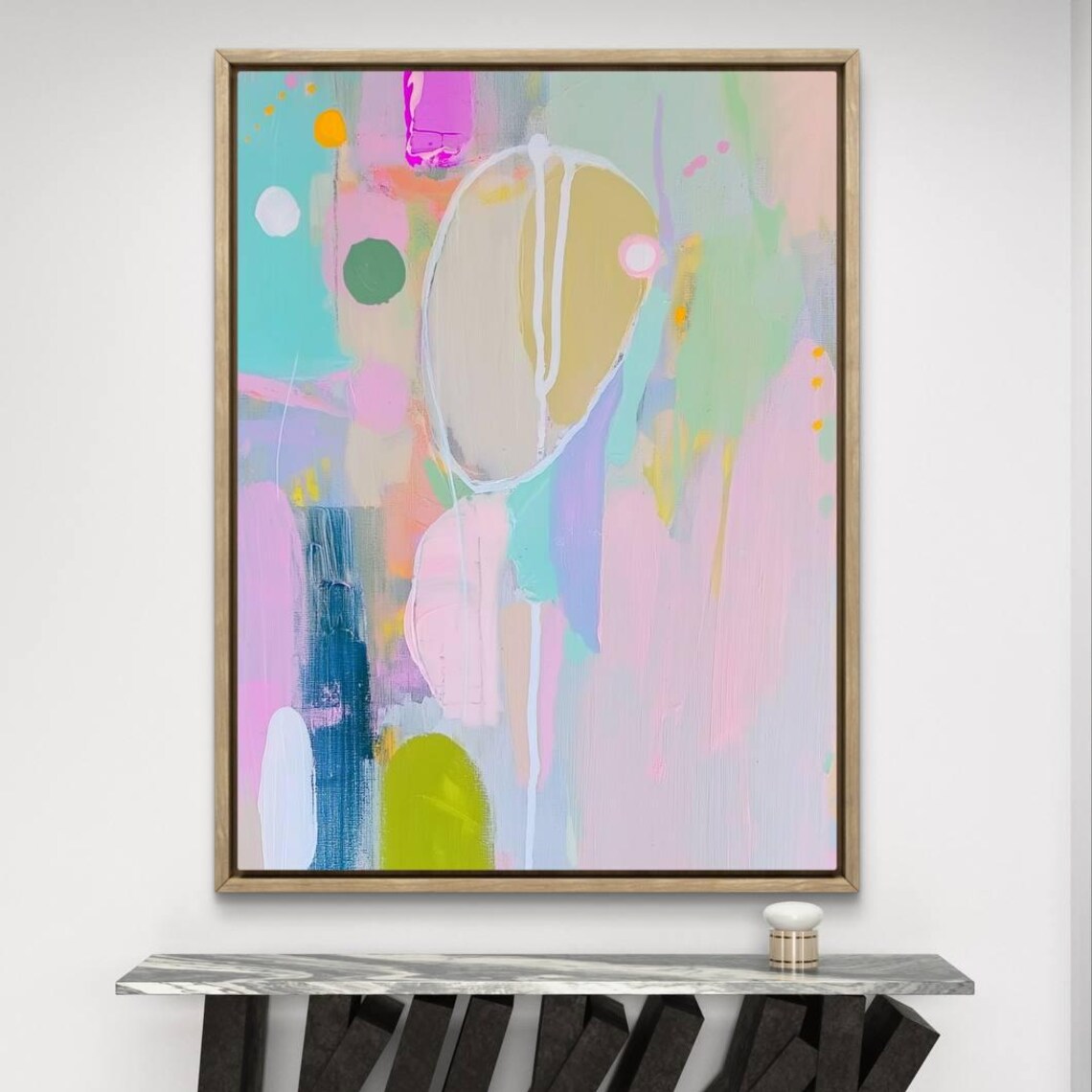 Pastel Pink Blue Abstract Organic Shapes Modern Home Art Print
