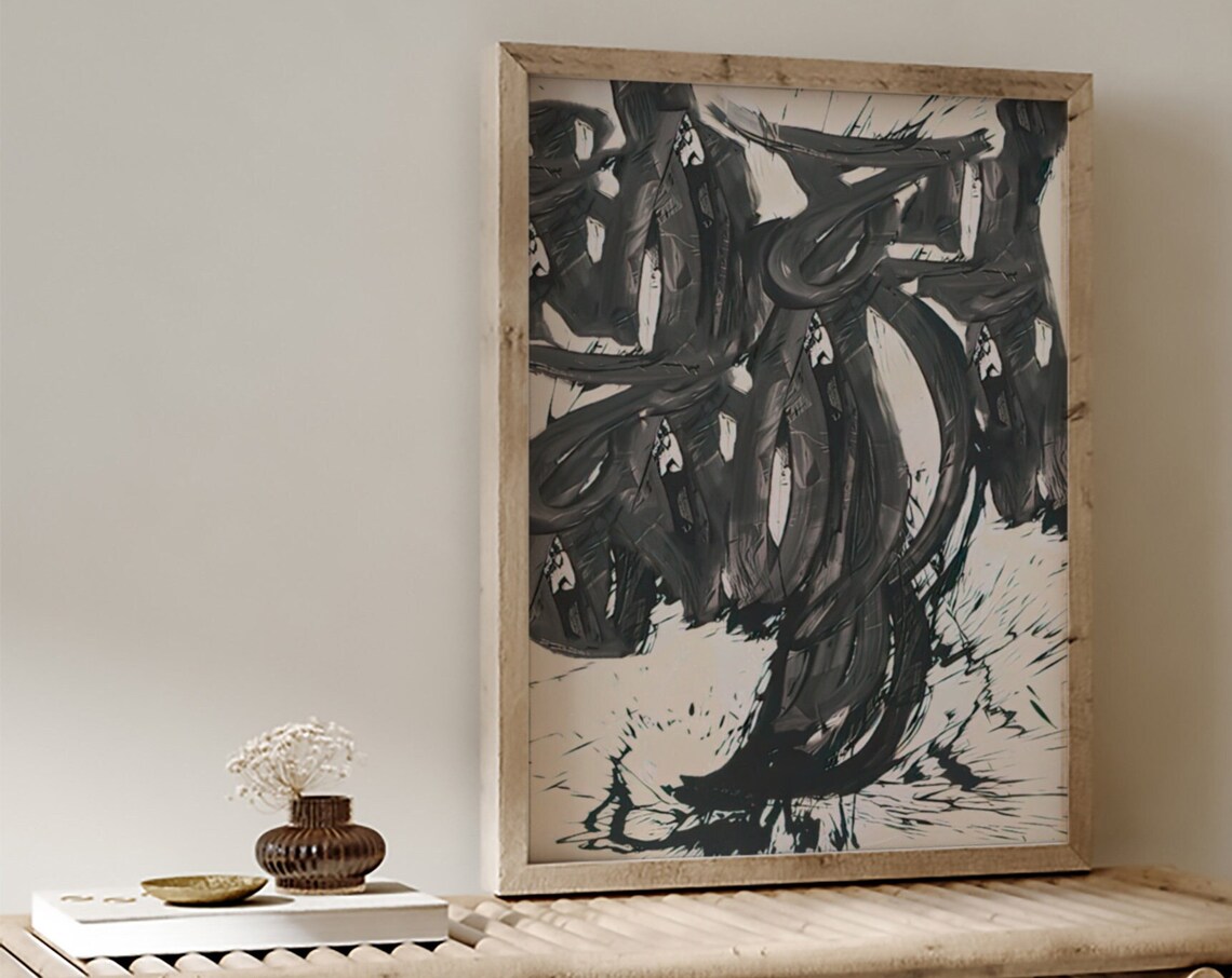 Bold Black Ink Abstract Brushstroke Calligraphy Style Art Poster