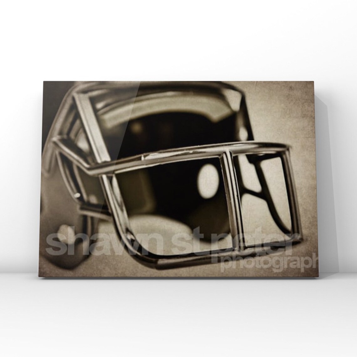 Vintage Football Helmet Facemask Sepia Close Up Classic Sports Print