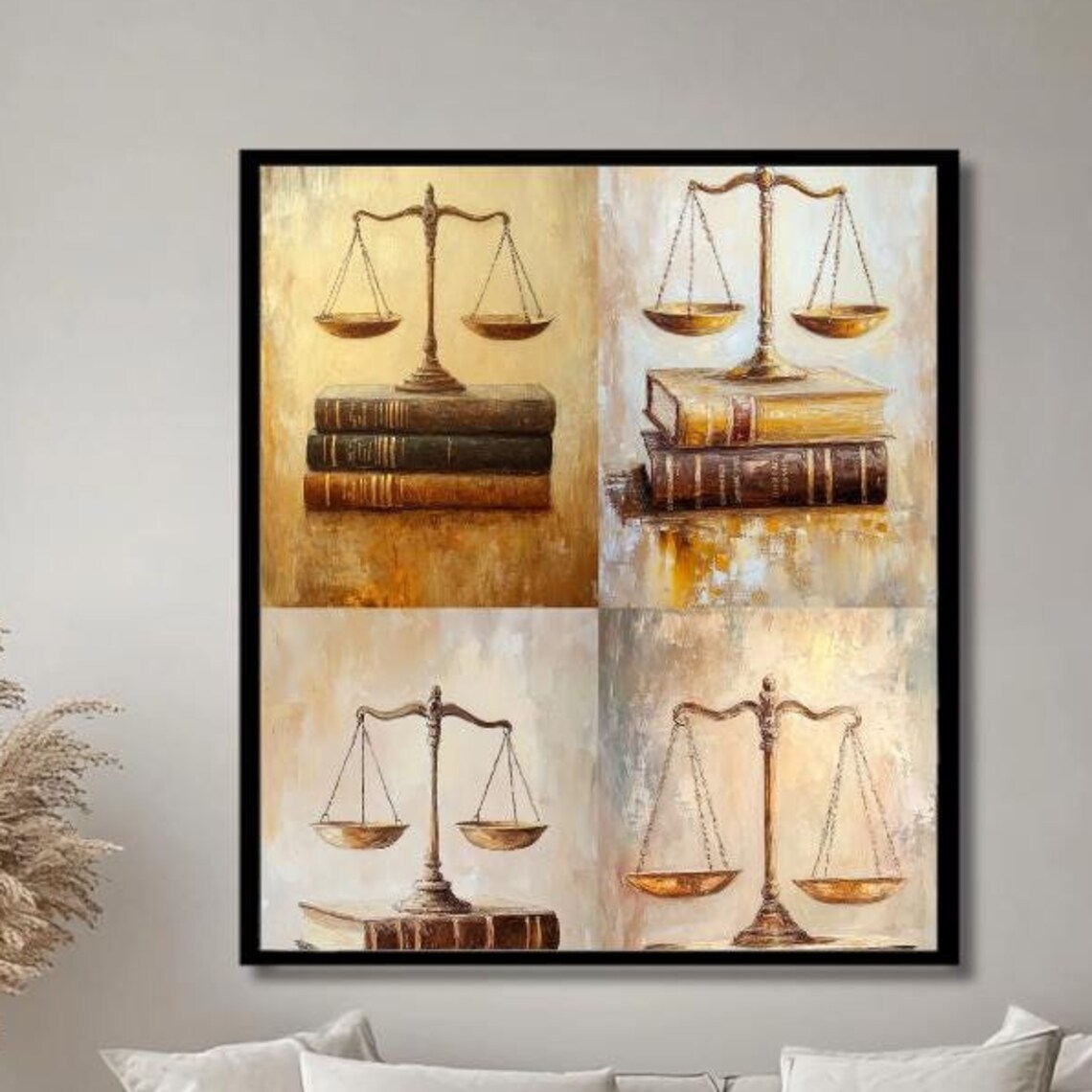 Vintage Scales Of Justice Four Panel Antique Law Books Poster
