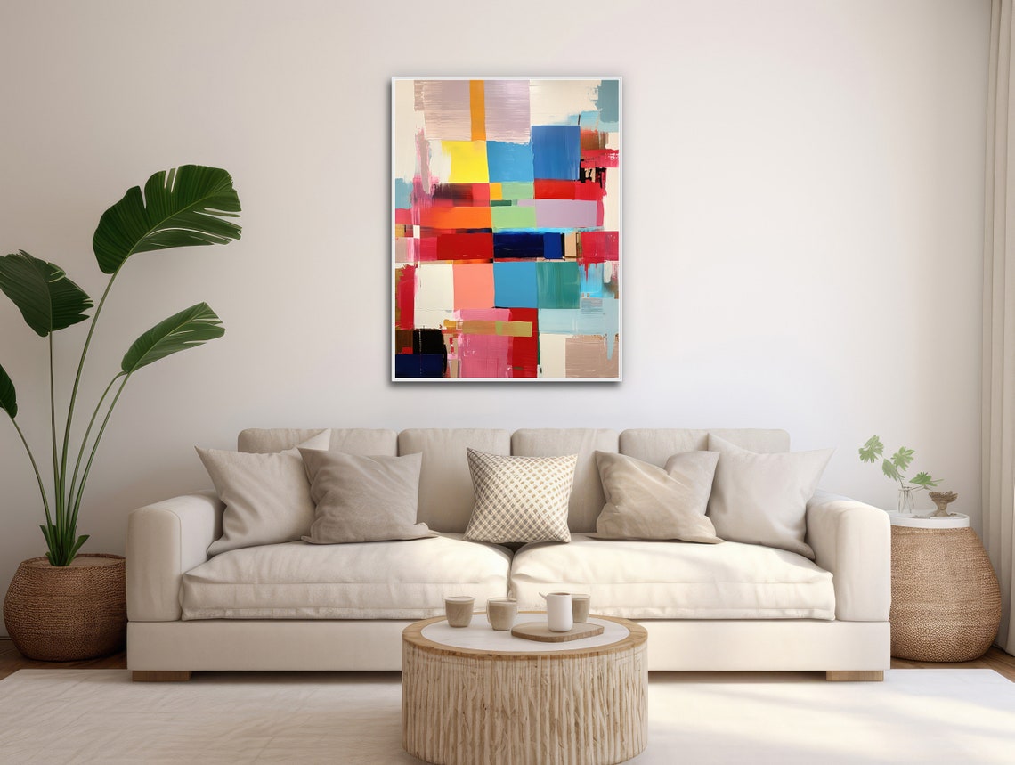Large Geometric Wall Art Framed Print Modern Abstract Painting Extra Large Colorful Bold Geometric Artwork Up Front - Image 3