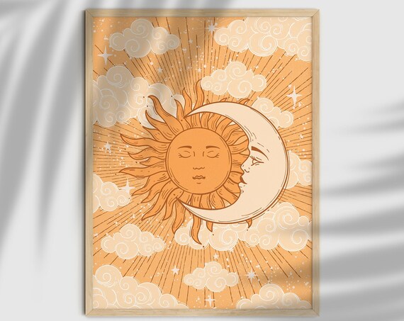 Sun And Moon 70s Celestial Wall Art Print