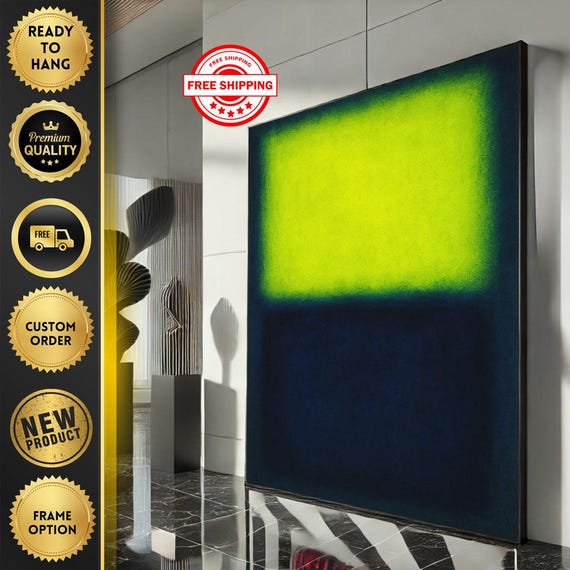 Mark Rothko Inspired Yellow And Blue Canvas Bold Color Field Painting For Modern Living Room Decor Ready To Hang