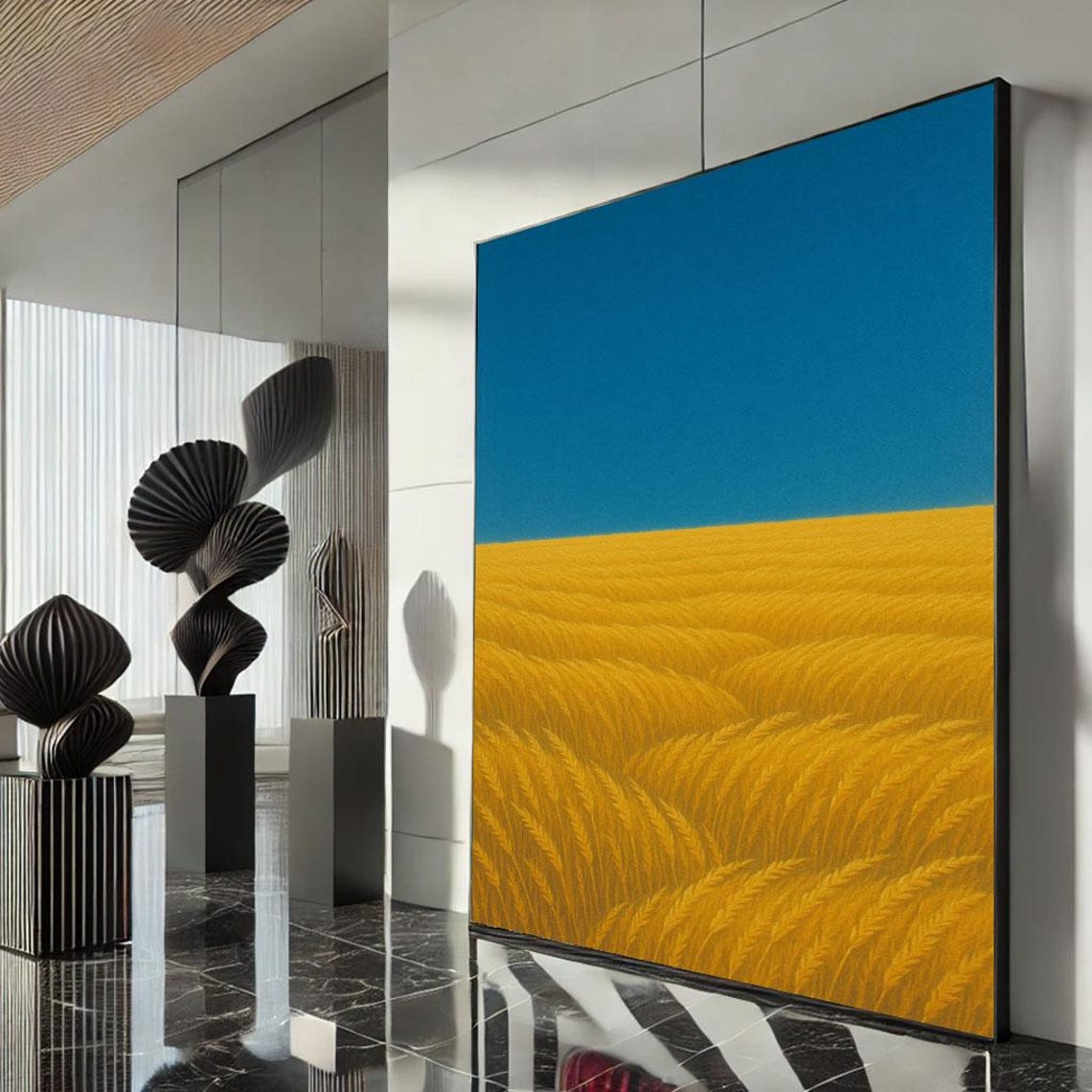 Golden Wheat Field Rolling Under Clear Blue Sky Minimalist Poster
