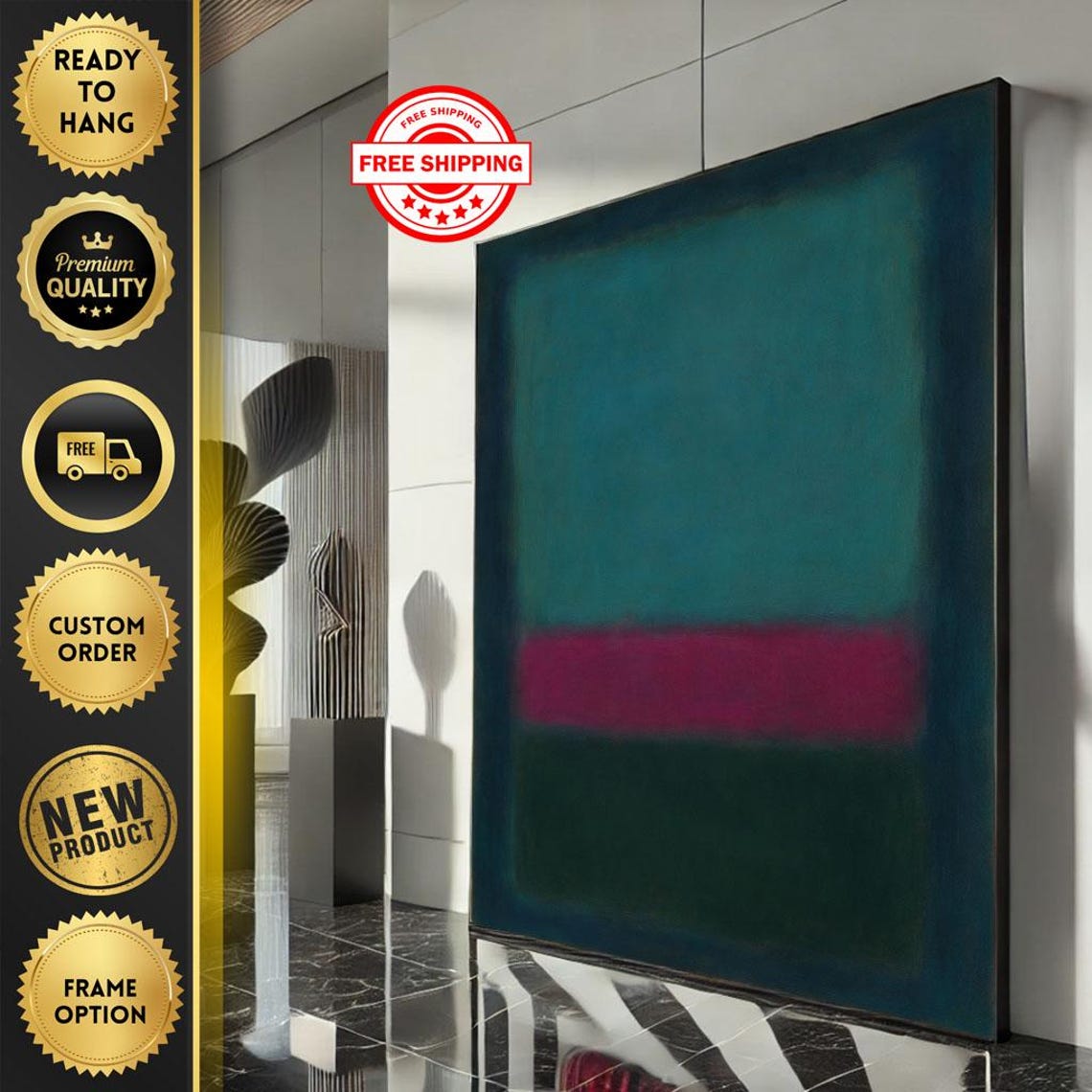 Dark Teal Magenta Stripe Abstract Modern Bold Color Art Poster