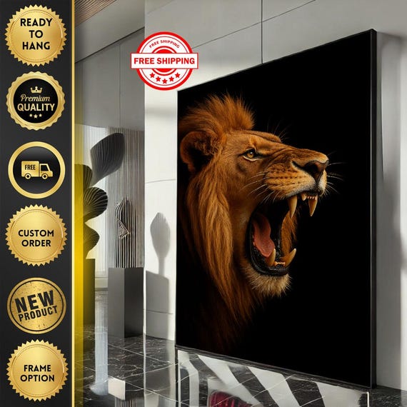 Majestic Lion Portrait Canvas Wall Art Bold Animal For Living Room Decor Ready To Hang