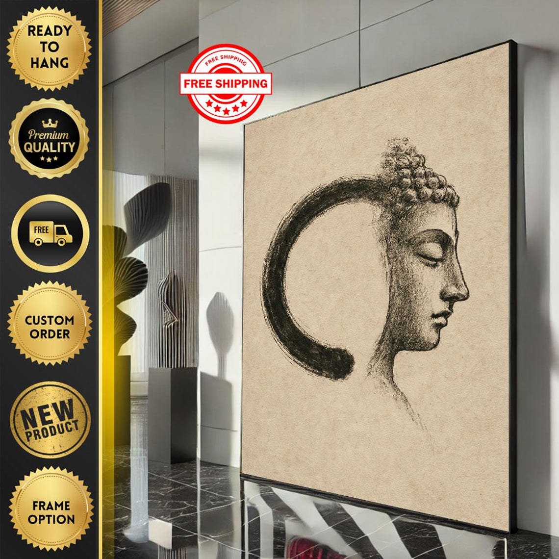 Minimalist Buddha Face Ink Sketch Enso Circle Zen Art Poster