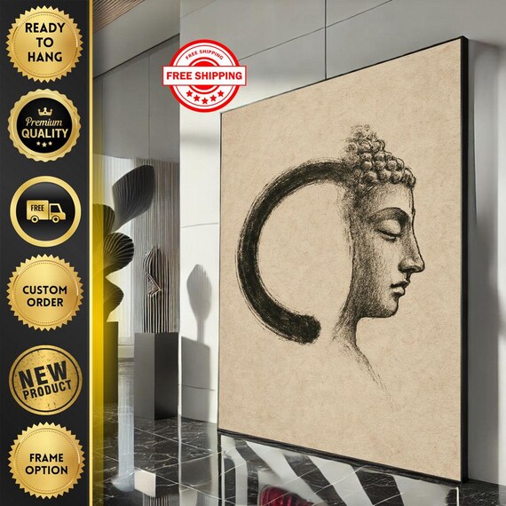 Minimalist Buddha Face Ink Sketch Enso Circle Zen Art Poster