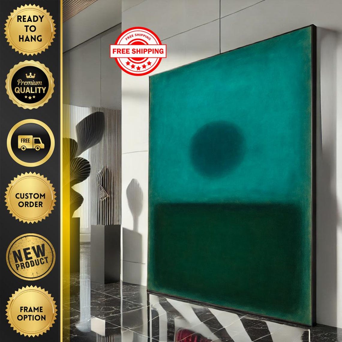 Rothko Style Teal Green Dark Orb Mystery Color Field Art Poster