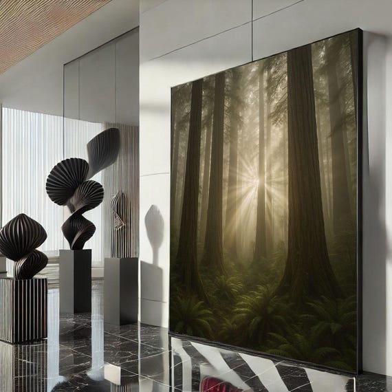 Tranquil Forest Sunrise Canvas Wall Art Print Minimalist Living Room Decor Statement Piece