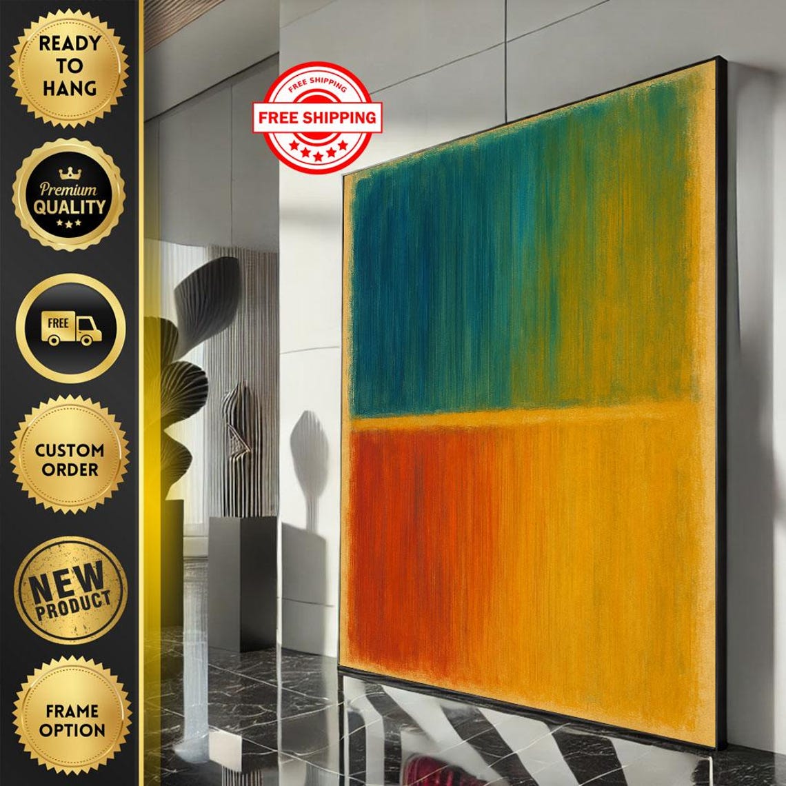 Mark Rothko Inspired Green Orange Color Field Abstract Art Poster