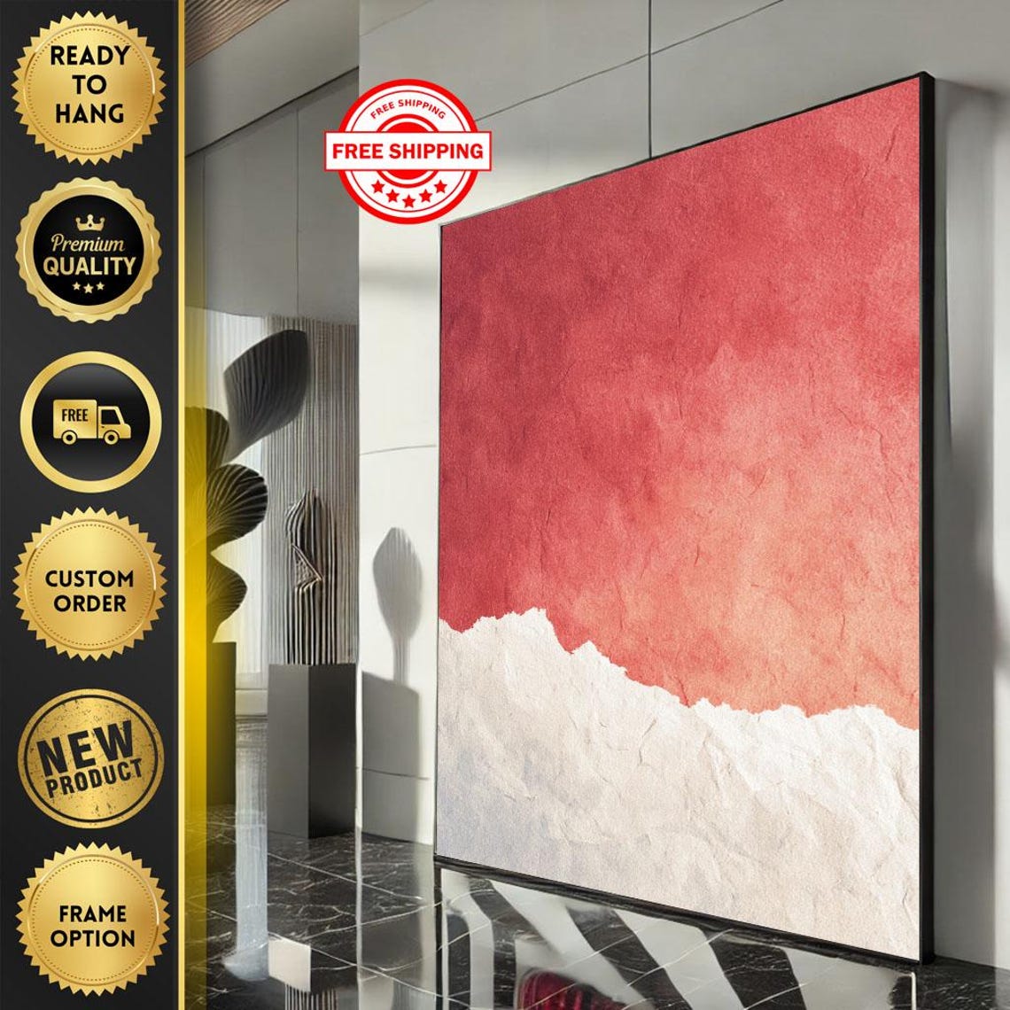 Minimalist Red White Abstract Watercolor Torn Edge Art Poster