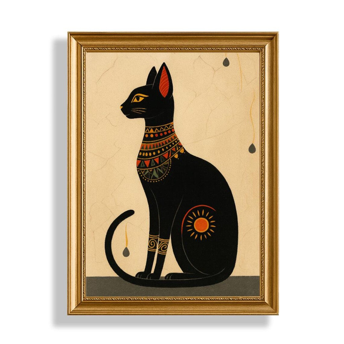 Egyptian Black Cat With Gold Collar Ancient Style Art Poster