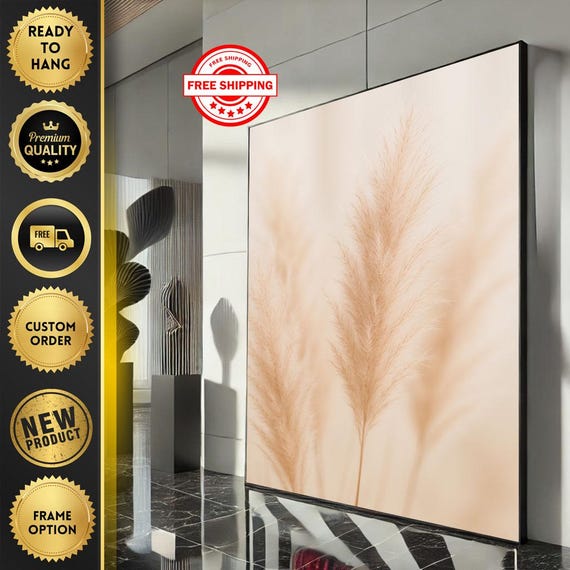 Lush Pampas Grass Canvas Wall Art Print Minimalist Neutral Tones Living Room Decor Ready To Hang Statement Piece