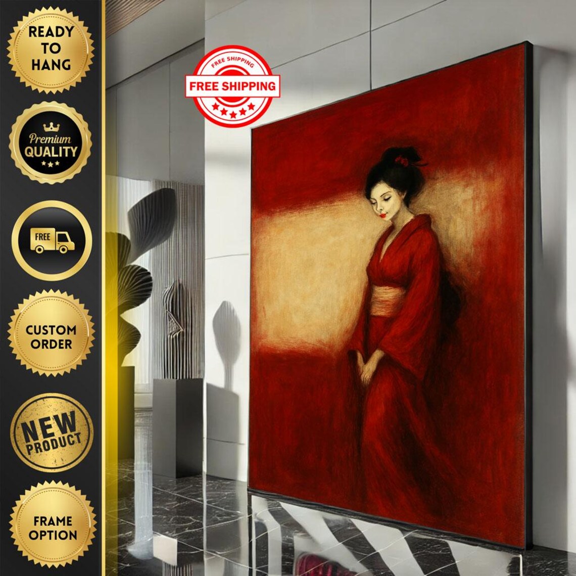 Red Kimono Geisha Woman Abstract Color Field Gallery Art Poster