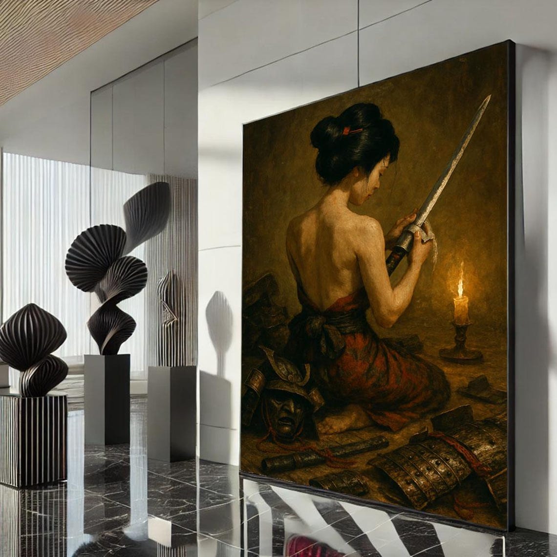 Serene Samurai Woman Canvas Wall Art Print Elegant Bedroom Decor Statement Piece
