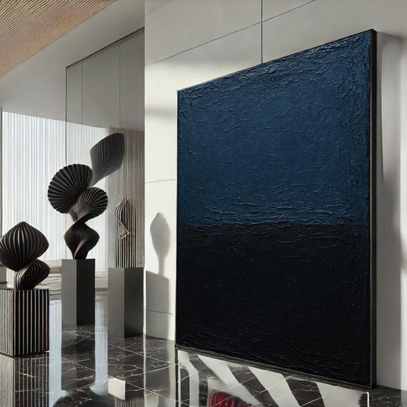 Textured Deep Blue Black Color Field Rothko Style Abstract Poster