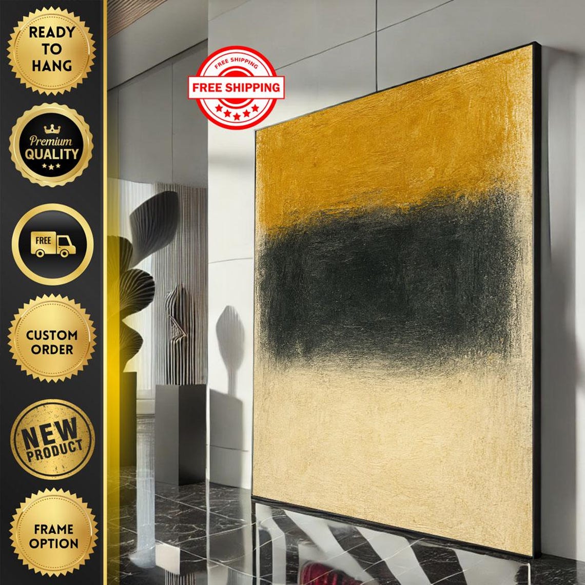Mark Rothko Inspired Gold Black Abstract Color Field Modern Wall Art