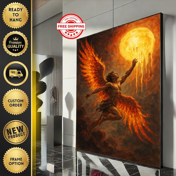 Icarus Flaming Wings Soaring Toward Melting Sun Mythology Poster