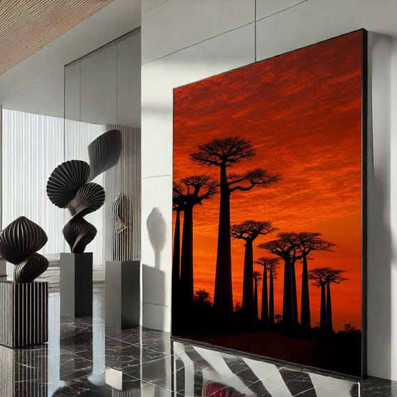 Majestic Baobab Sunset Canvas Wall Art Print Abstract Living Room Decor Statement Piece For Modern Interiors