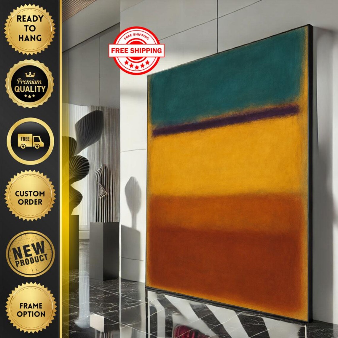Teal Gold Amber Abstract Color Field Warm Modern Painting Poster