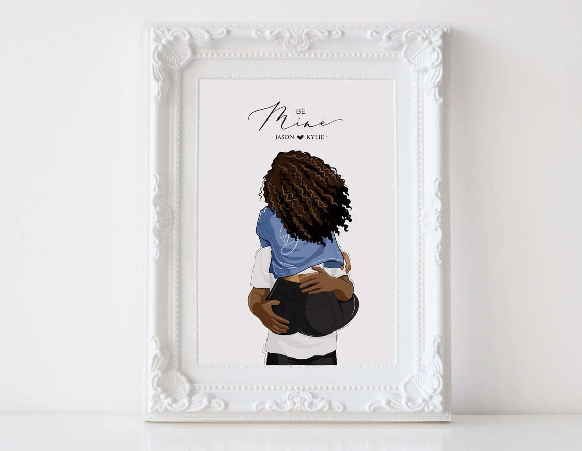 Custom Valentine Couple Portrait Romantic Carry Pose Illustration Poster - Image 3