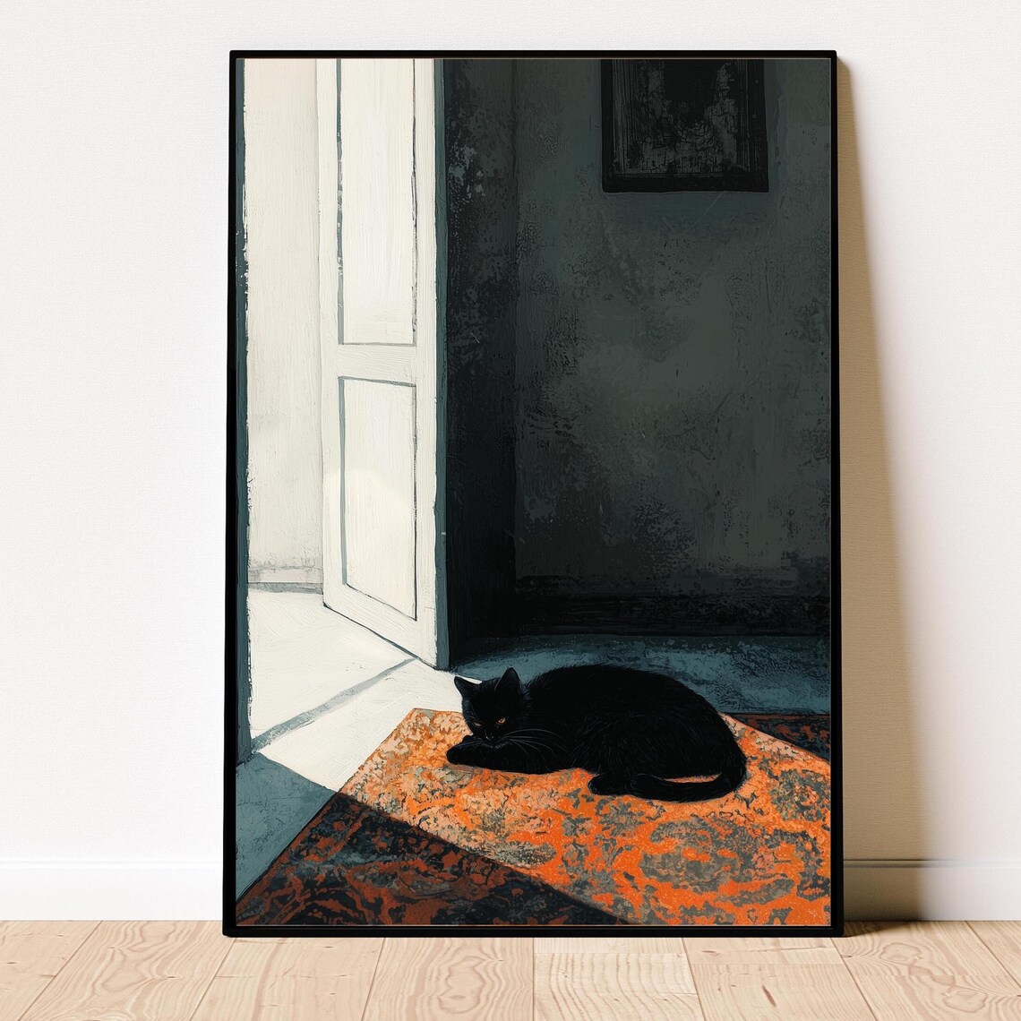 Moody Black Cat Dark Minimalist Art Print
