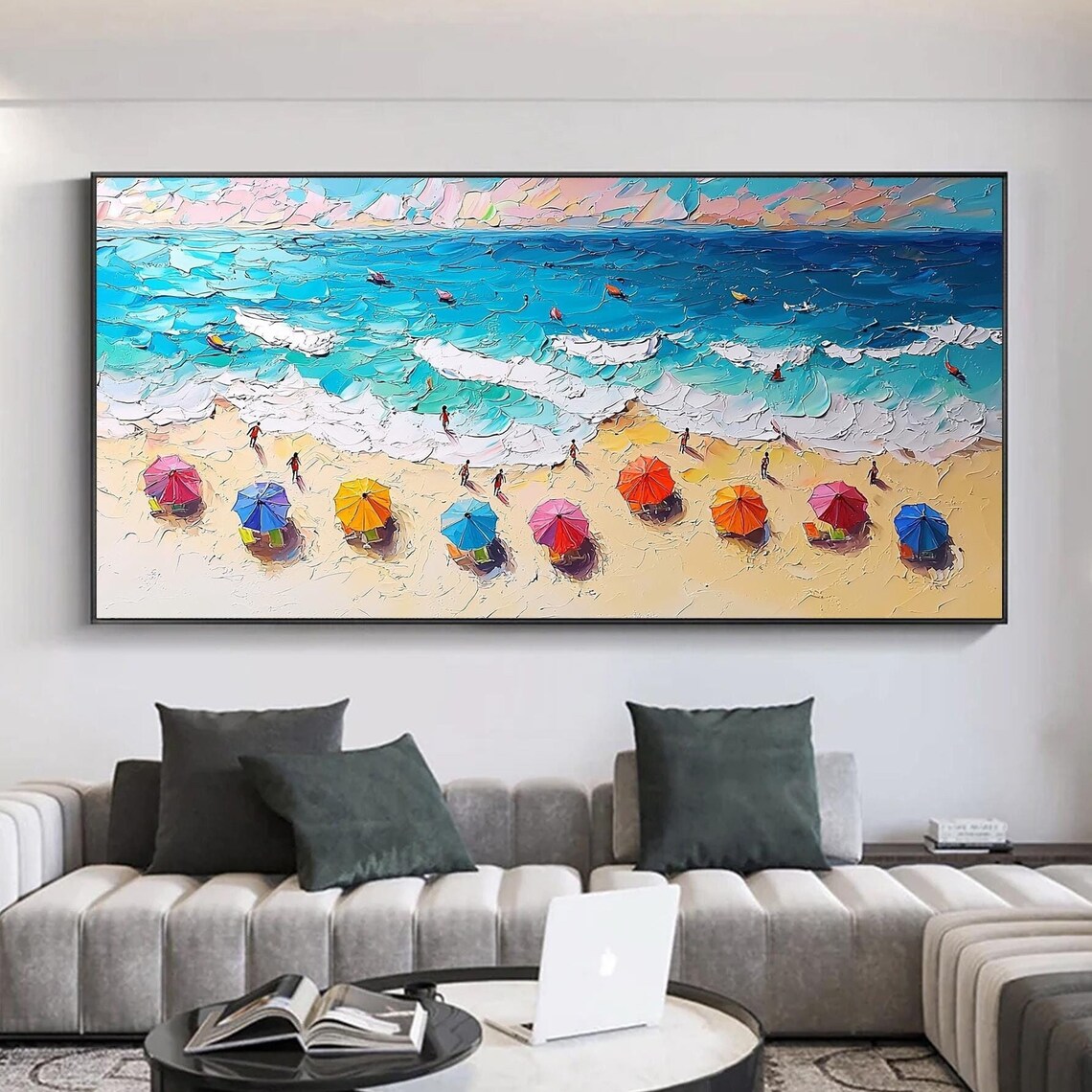 Summer Beach Oil Painting, Coastal Wall Art Print