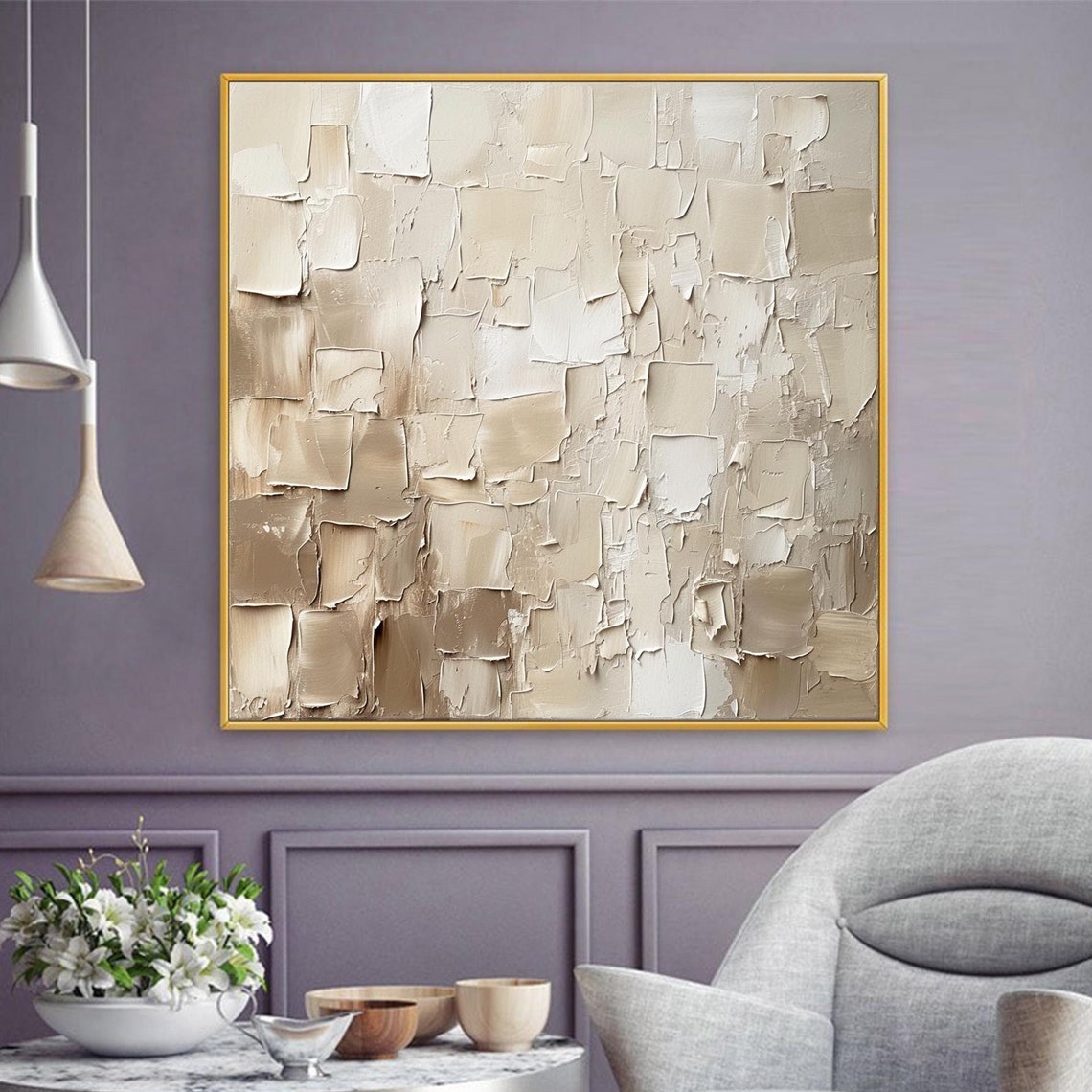 Beige Cream Abstract Color Block Textured Palette Knife Poster - Image 4