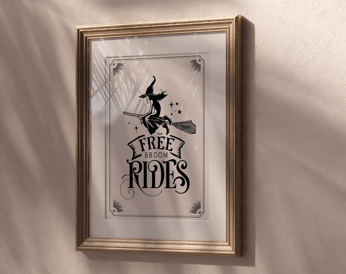 Free Broom Rides Witch Flying Broomstick Halloween Typography Poster - Image 4