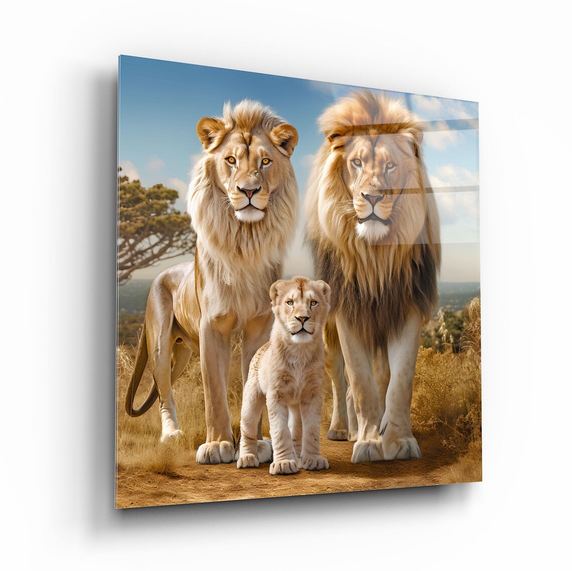 Elegant Lion Family Portrait Wall Art Tempered Glass Print Modern Animal Wall Decor Luxury Glass Wall Art For Home And Office - Image 2
