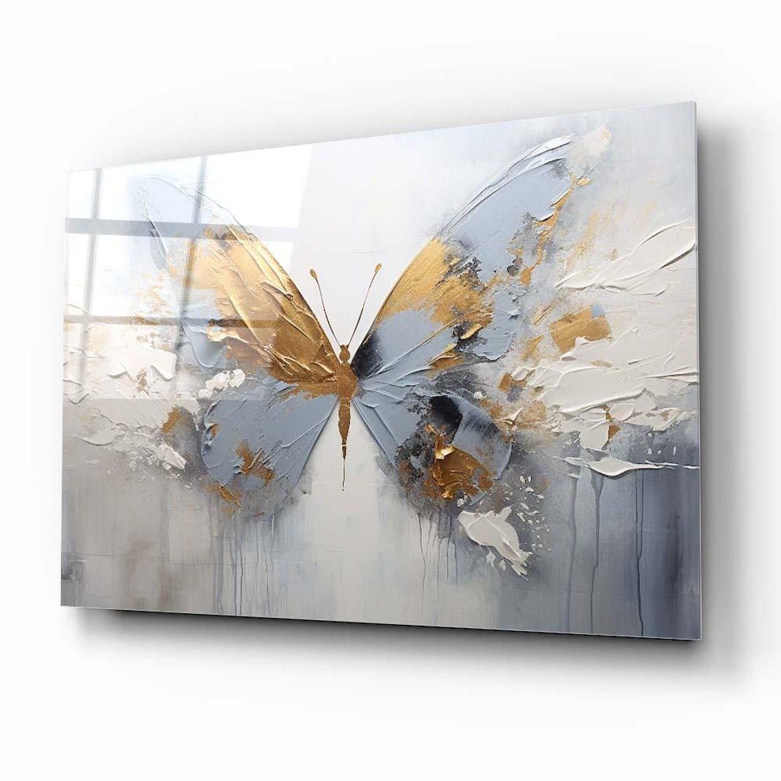 Golden Butterfly Wall Art Tempered Glass Print Abstract Wall Decor Elegant Glass Wall Art For Modern Home And Office - Image 3