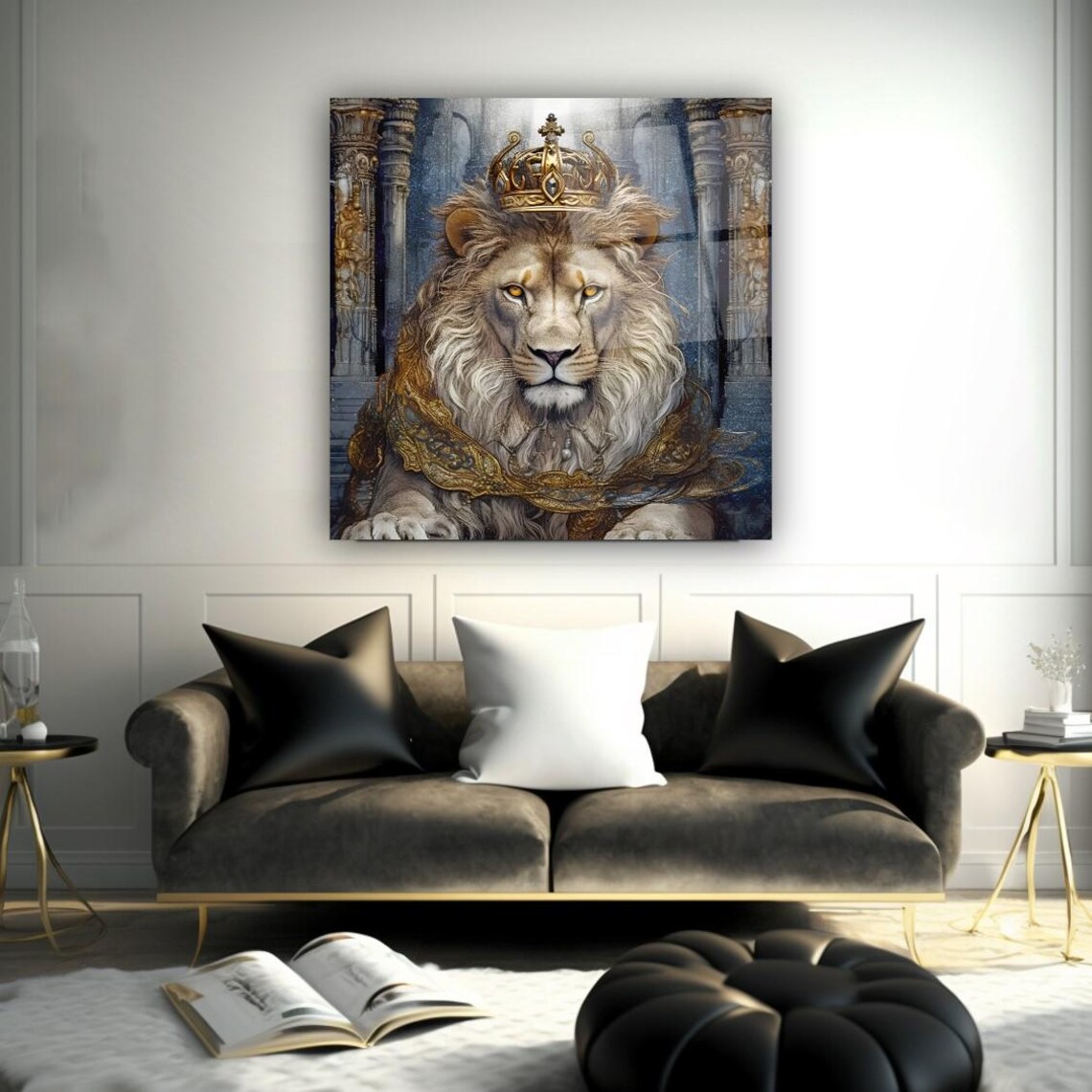 Royal Lion Portrait Wall Art Tempered Glass Print Modern Animal Wall Decor Luxury Glass Wall Art For Home And Office - Image 3