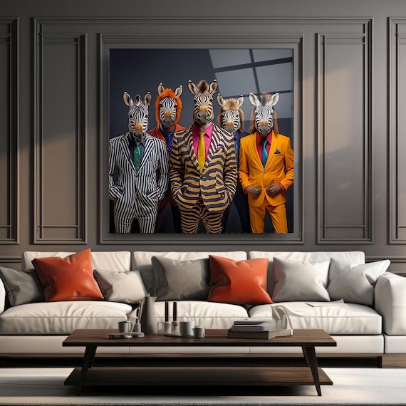 Funny Zebra Men in Colorful Suits Group Photo Style Wall Art