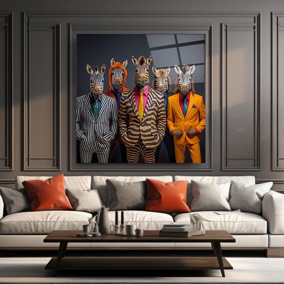 Zebra Squad Wall Art Tempered Glass Print Modern Animal Decor Luxury Glass Wall Art For Home And Office