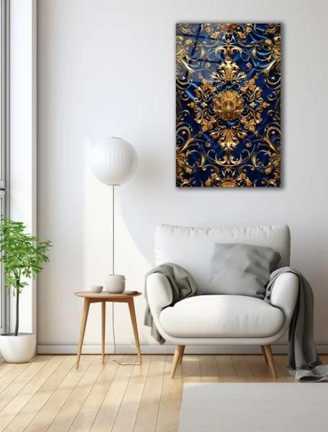 Baroque Gold Navy Ornate Pattern Luxury Classic Royal Decor Poster - Image 3