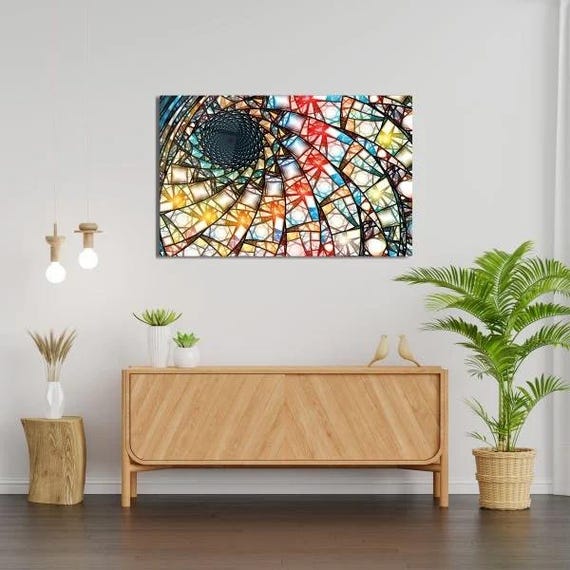 Vibrant Geometric Spectrum Tempered Glass Wall Art Modern Abstract Design Kaleidoscopic Home Decor Artistic Wall Accent