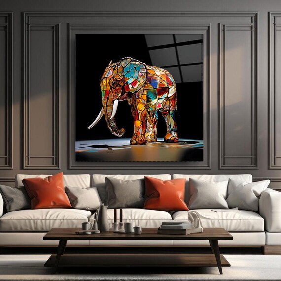 Elegant Elephant Portrait Wall Art Tempered Glass Print Modern Animal Wall Decor Luxury Glass Wall Art For Home And Office