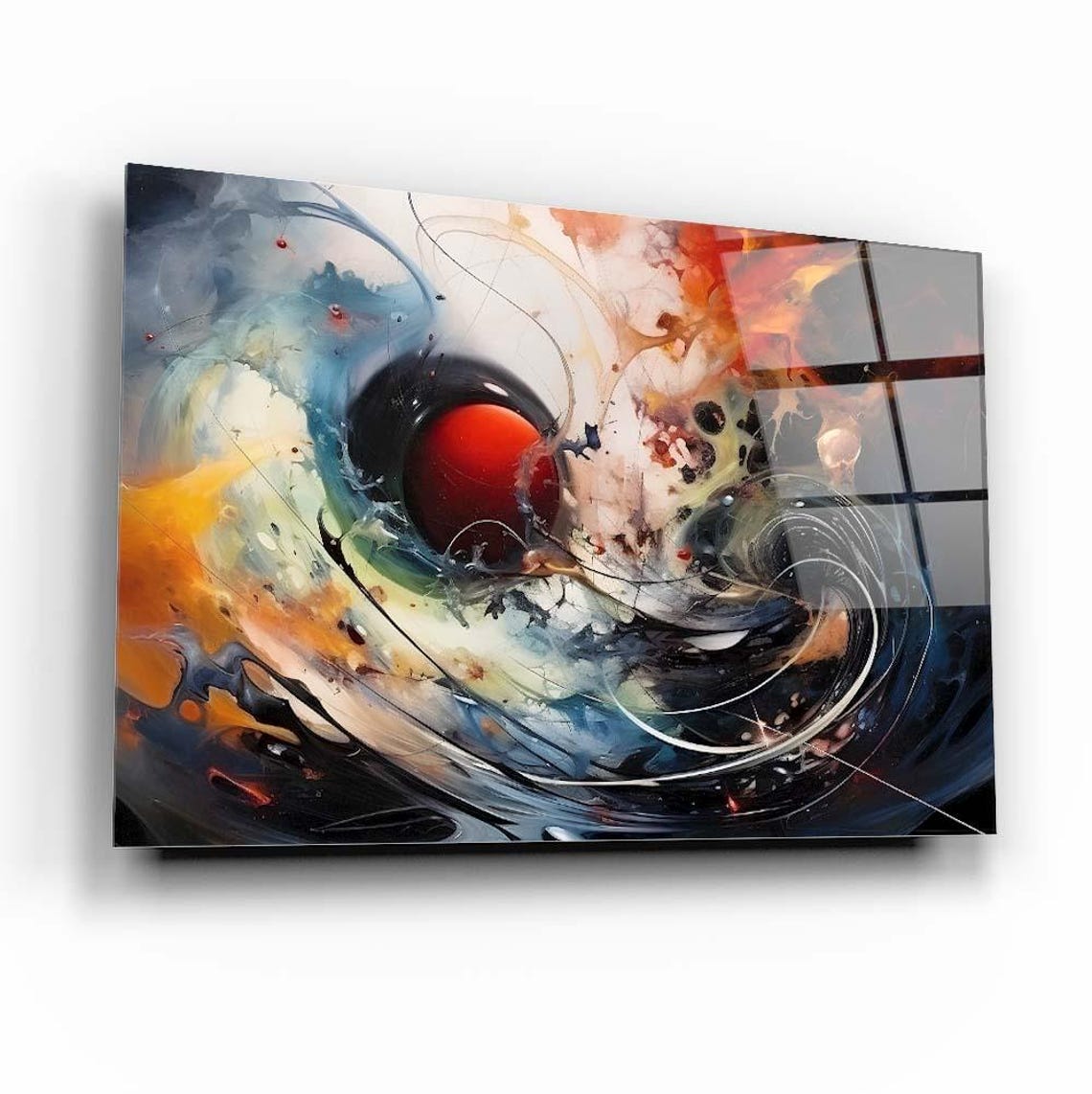 Cosmic Swirl Red Orb Multicolor Abstract Energy Galaxy Art Poster - Image 3