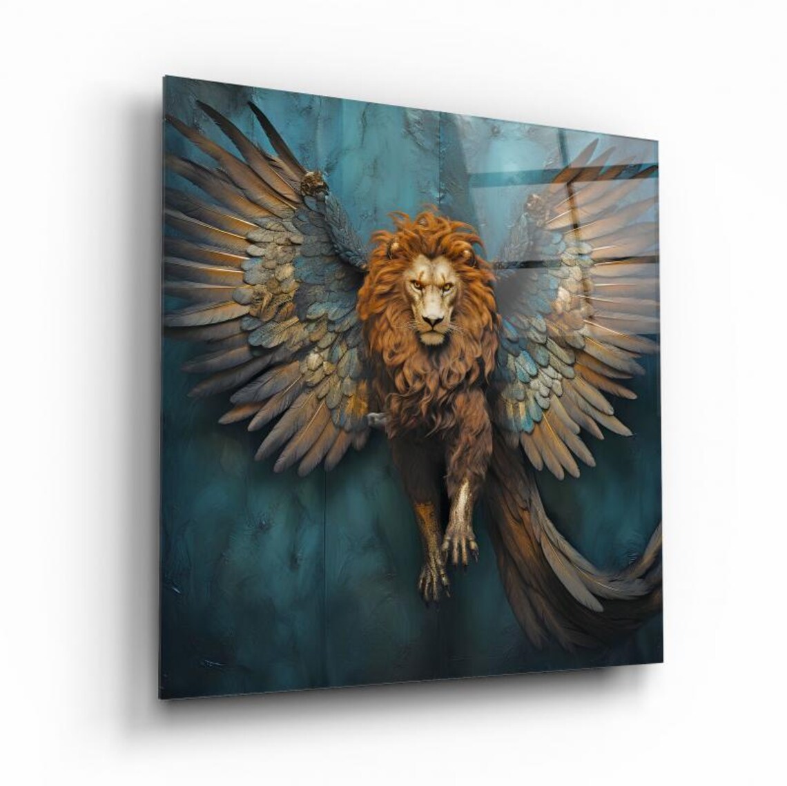 Regal Winged Lion Wall Art Tempered Glass Print Modern Animal Wall Decor Luxury Glass Wall Art For Home And Office - Image 2