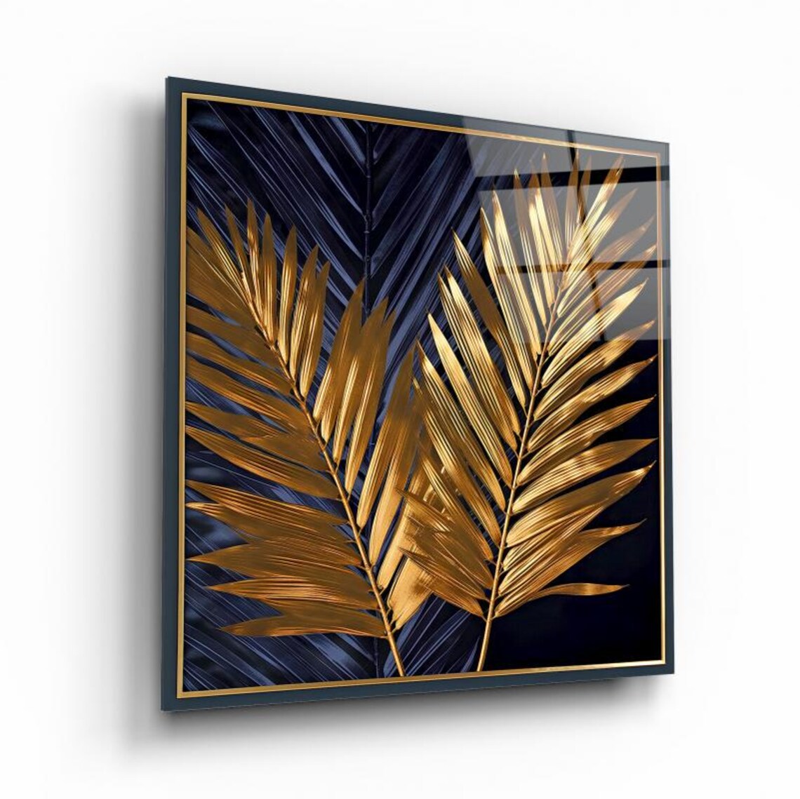 Golden Palm Leaves Wall Art Tempered Glass Print Modern Botanical Wall Decor Luxury Glass Wall Art For Home And Office - Image 2