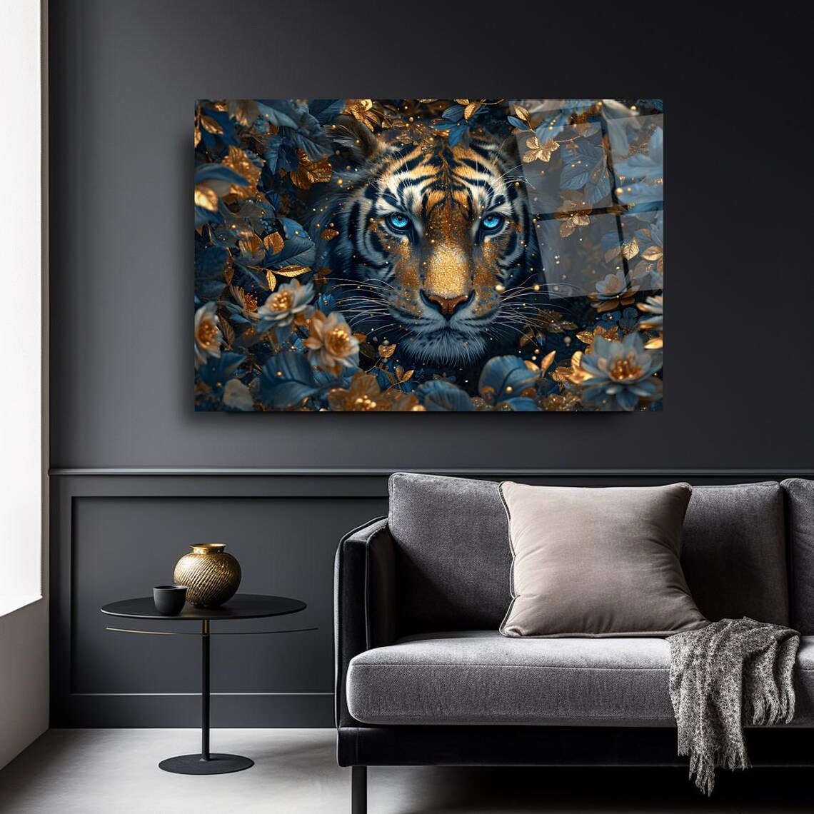 Elegant Tiger Portrait Wall Art Tempered Glass Print Modern Animal Wall Decor Luxury Glass Wall Art For Home And Office